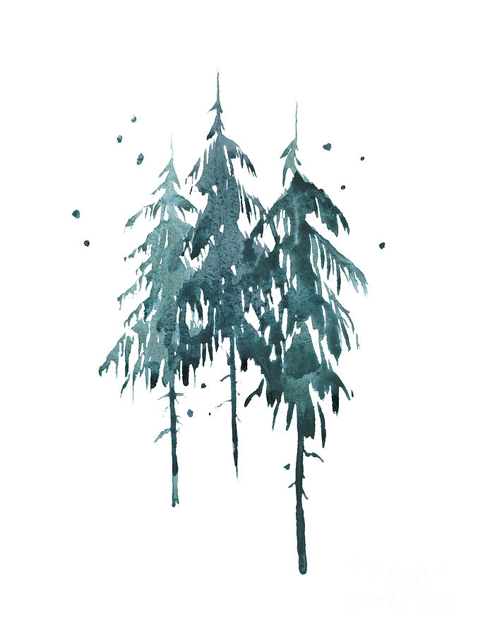 Simple Pine Trees Painting by Zaira Dzhaubaeva