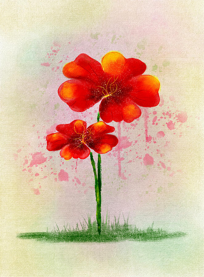 Simple Red Flowers Digital Art by Mary Timman