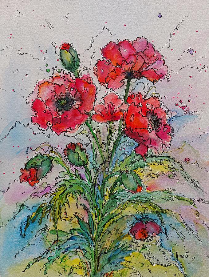 Simple Red Poppies Painting by Amalia Suruceanu