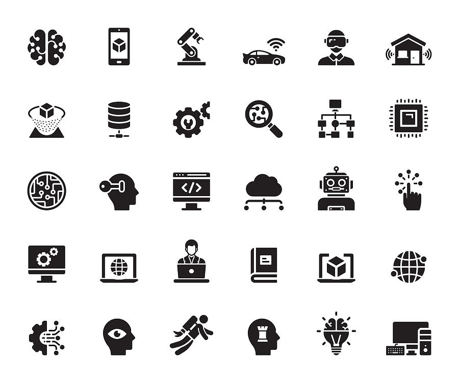 Simple Set of Artificial Intelligence Related Vector Icons. Symbol Collection. Drawing by Designer
