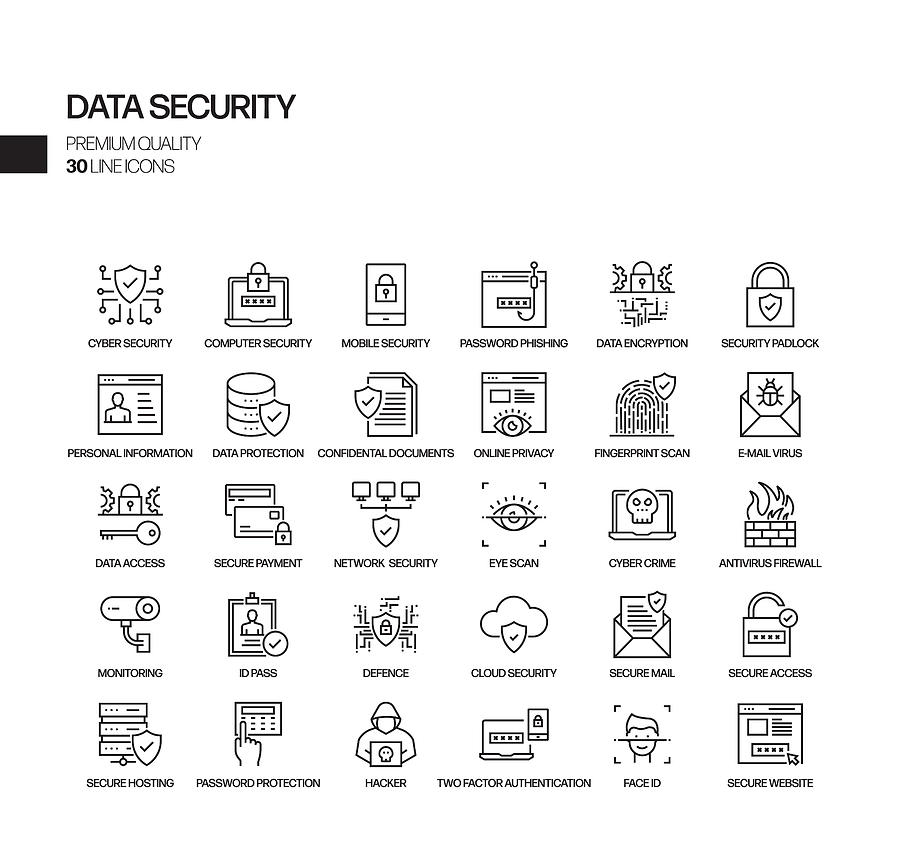 Simple Set of Data Security Related Vector Line Icons. Outline Symbol Collection. Drawing by Designer