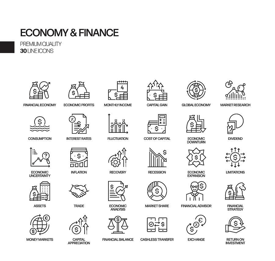 Simple Set of Economy and Finance Related Vector Line Icons. Outline Symbol Collection Drawing by Designer