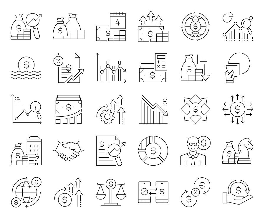 Simple Set of Economy and Finance Related Vector Line Icons. Outline Symbol Collection. Editable Stroke Drawing by Designer