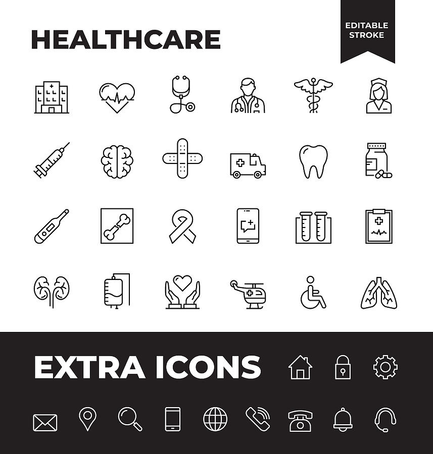 Simple Set of Healthcare Vector Line Icons Drawing by Illustrator de la Monde