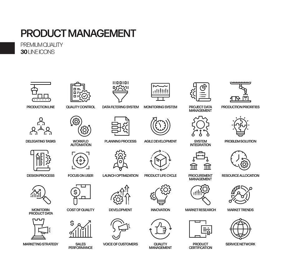 Simple Set of Product Management Related Vector Line Icons. Outline Symbol Collection. Drawing by Designer