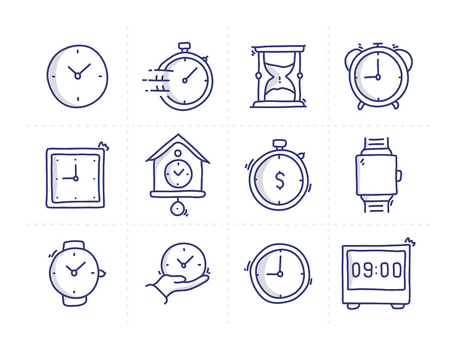Simple Set of Time Management Related Doodle Vector Line Icons Drawing by Kadirkaba