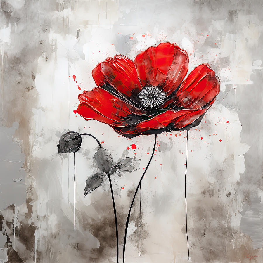 Simple Yet Powerful - A Series of Single Red Poppy Paintings Painting by Lourry Legarde