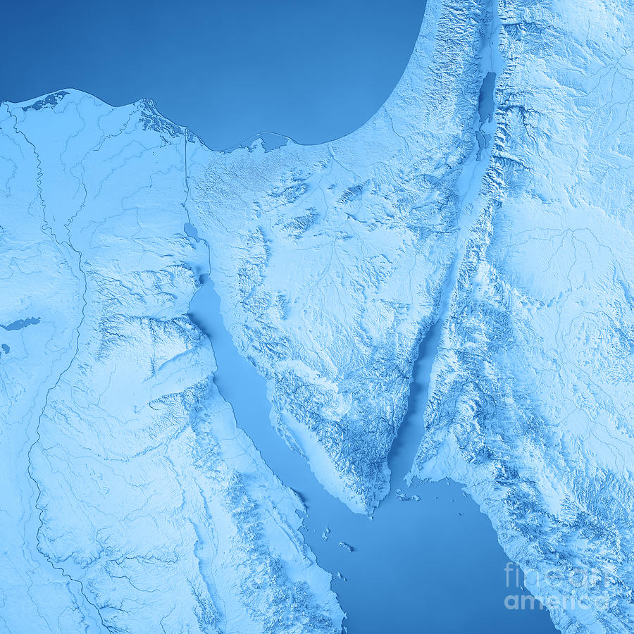 Sinai Peninsula 3d Render Topographic Map Blue Digital Art By Frank Ramspott Fine Art America 3746