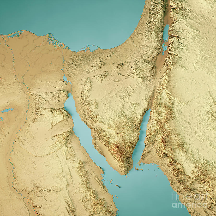 Sinai Peninsula 3d Render Topographic Map Color Digital Art By Frank Ramspott Fine Art America 3568