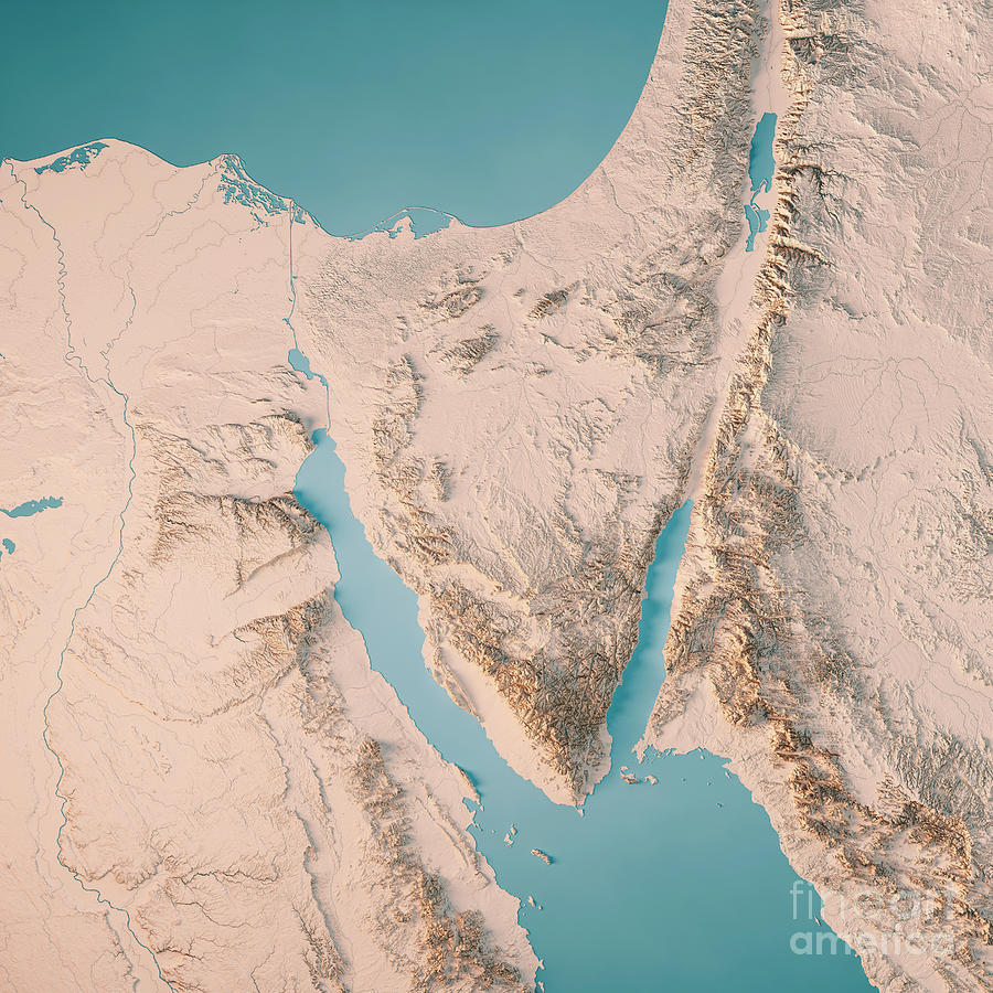 Sinai Peninsula 3d Render Topographic Map Neutral Digital Art By Frank Ramspott Pixels Merch 5367