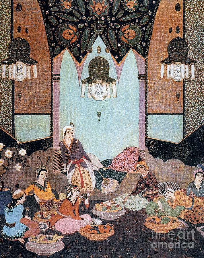 Sinbad Room of Fruits Painting by Edmund Dulac