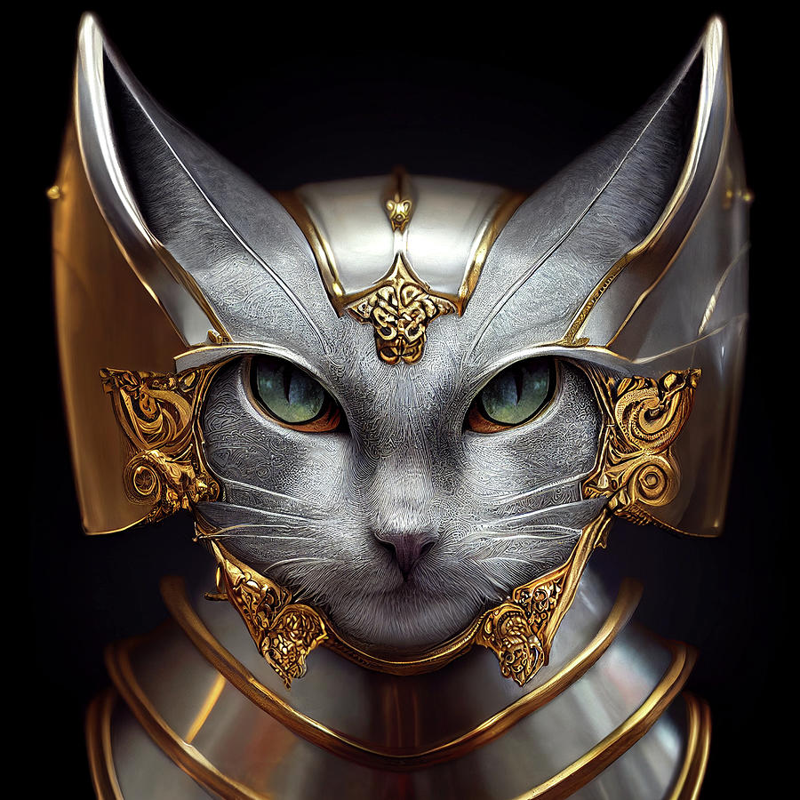 Singa the Silver Cat Warrior Princess Digital Art by Peggy Collins