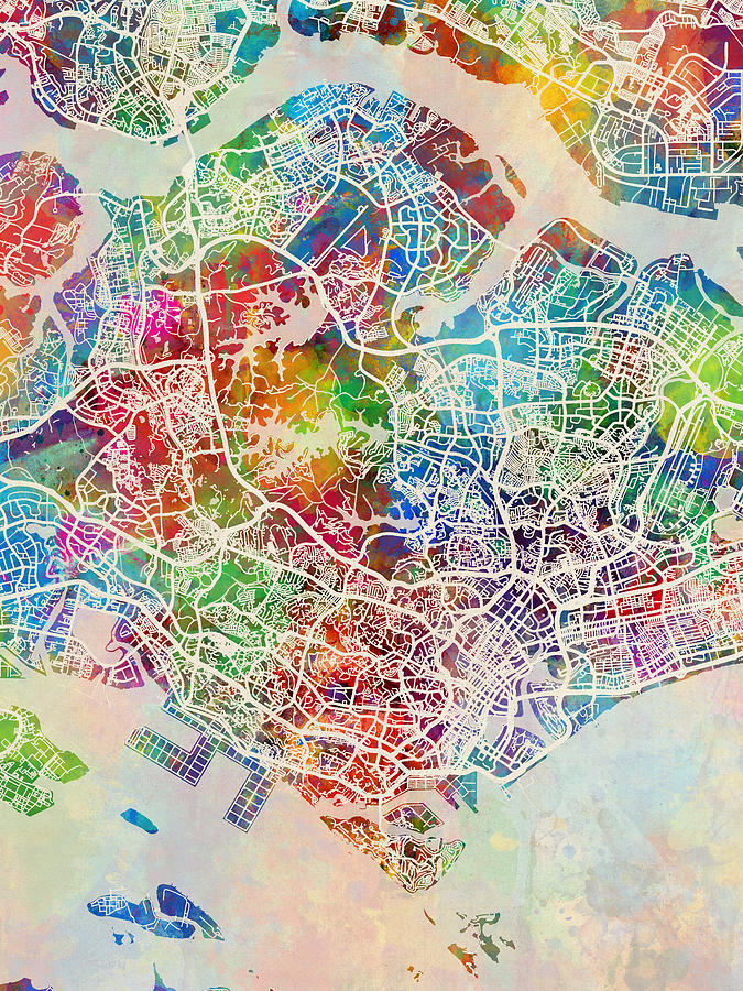 Singapore City Map Digital Art by Michael Tompsett