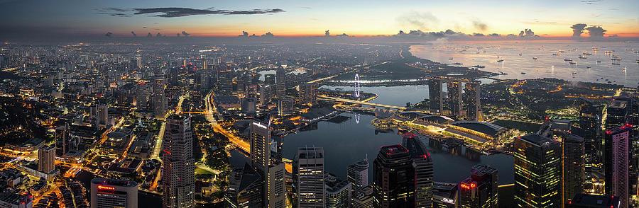 Singapore cityscape aerial at sunrise Photograph by Sonny Ryse