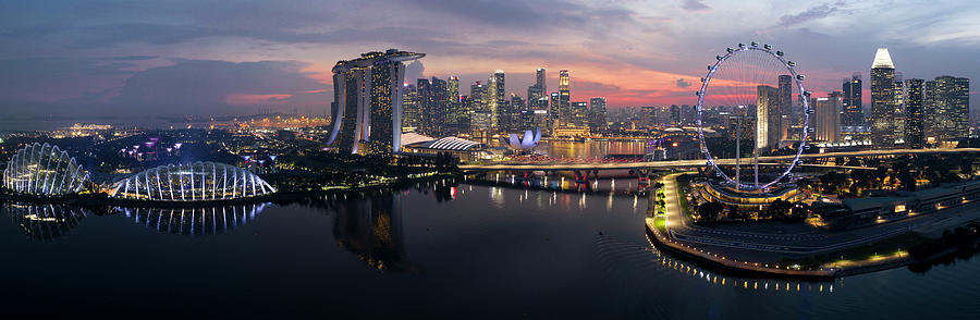Singapore Skyline sunset aerial 2 Photograph by Sonny Ryse