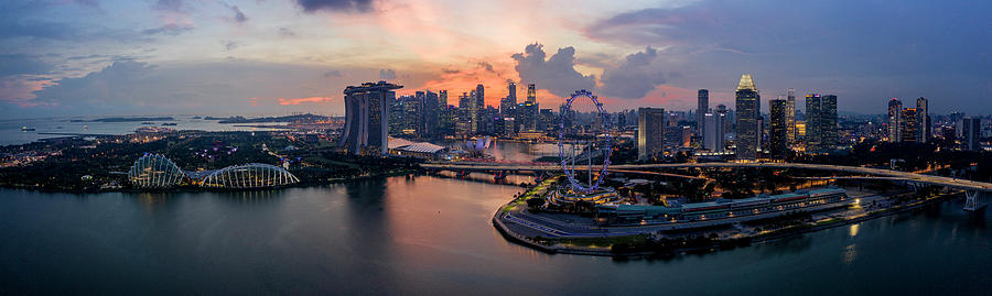 Singapore Skyline sunset aerial Photograph by Sonny Ryse