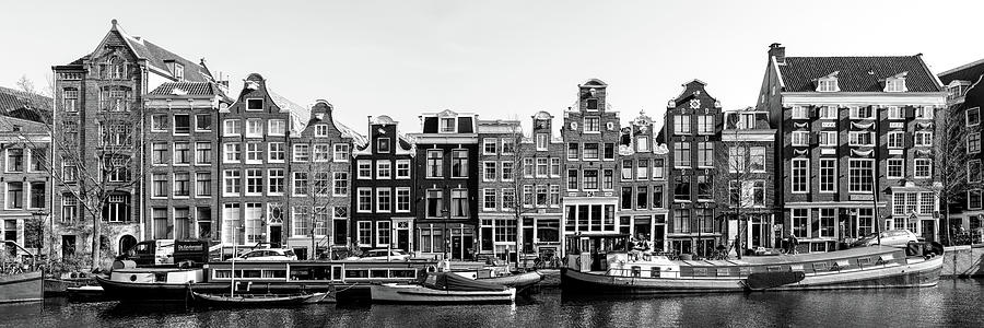 Singel Canal houses black and white Amsterdam Netherlands Photograph by Sonny Ryse