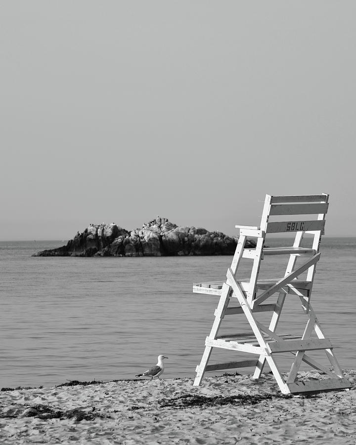 Singing Beach Lifeguard Chair Manchester by the Sea MA Black and White Photograph by Toby McGuire