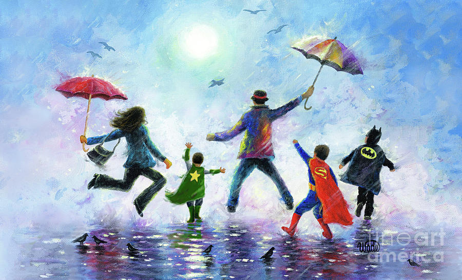 Singing in the Rain Three Super Hero Boys Painting by Vickie Wade