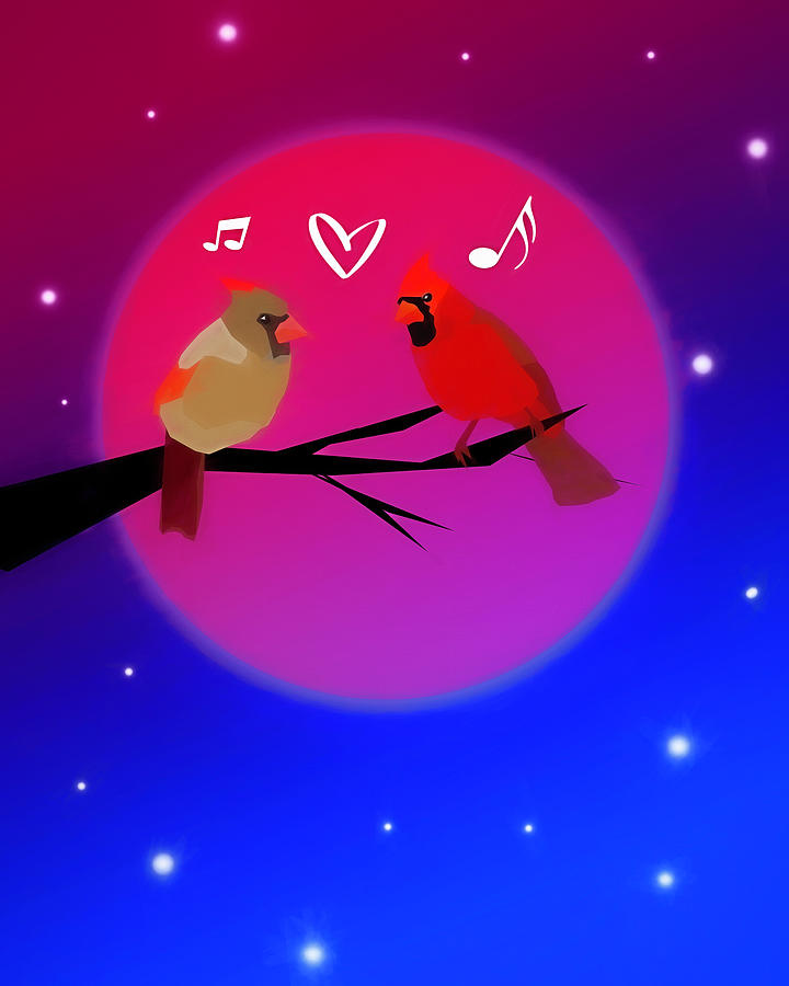 Singing Lovebirds Cardinals Digital Art