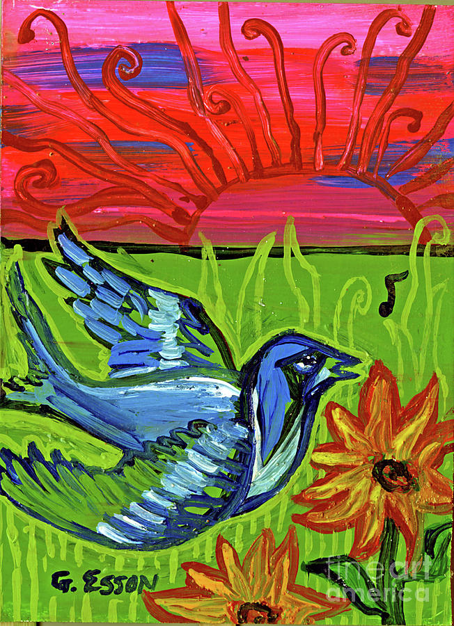 Singing Sparrow At Sunrise Painting by Genevieve Esson