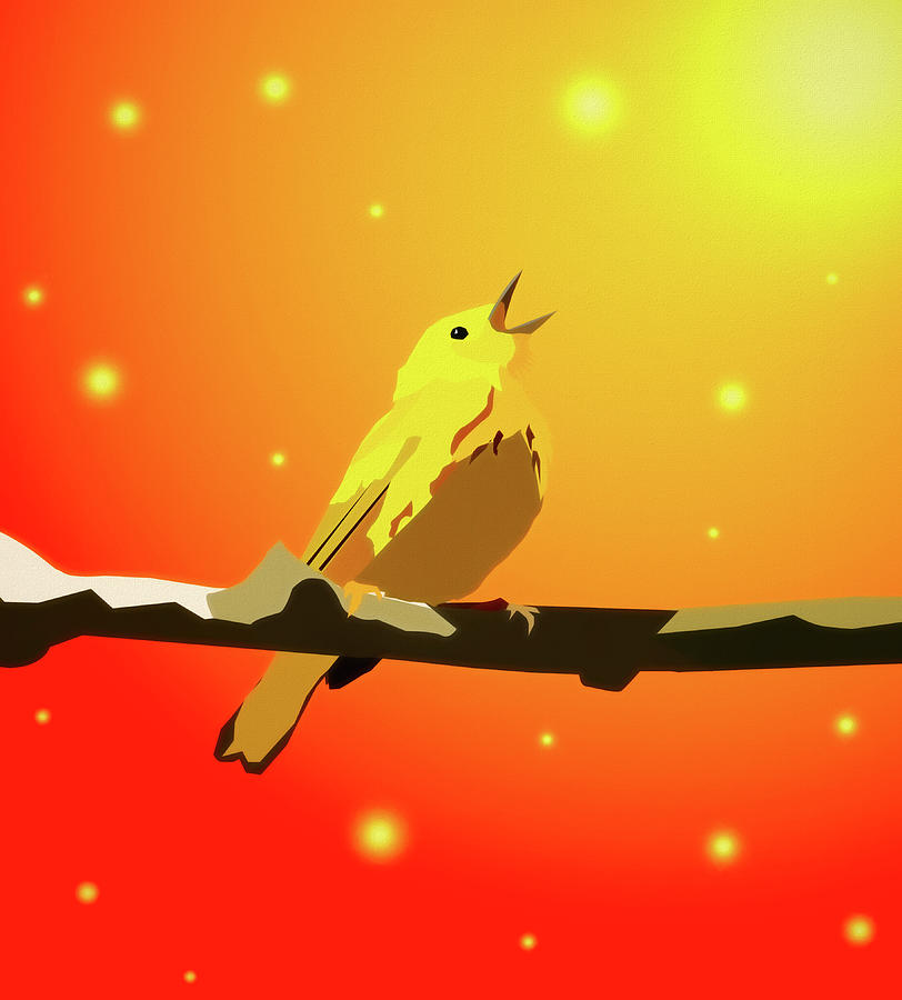 Singing To The Sun Yellow Warbler Digital Art