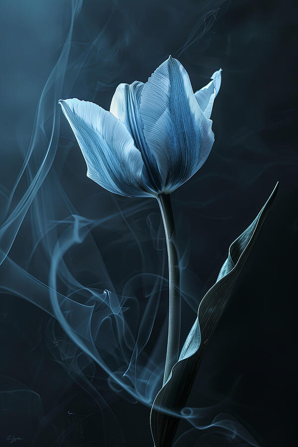 Single Blue Tulip  Painting by Lourry Legarde