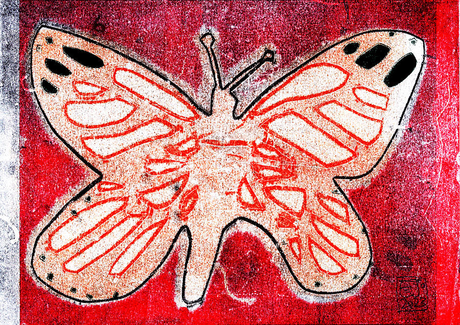 Single Butterfly Wings Red Relief by Edgeworth Johnstone