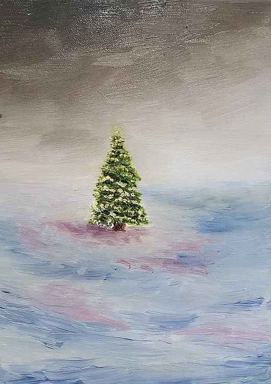 Single Christmas Tree in Snow Painting by Joseph Eisenhart