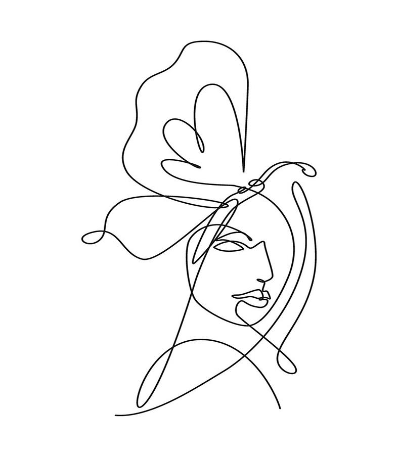 Single continuous line drawing beauty woman Painting by Amazigh
