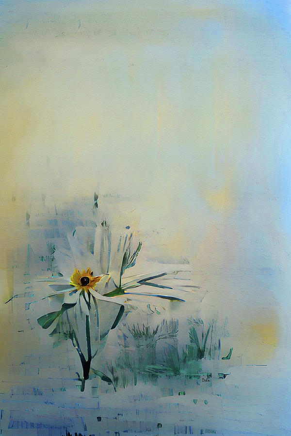Single Daisy Minimalist Abstract Watercolor Painting by David Dehner