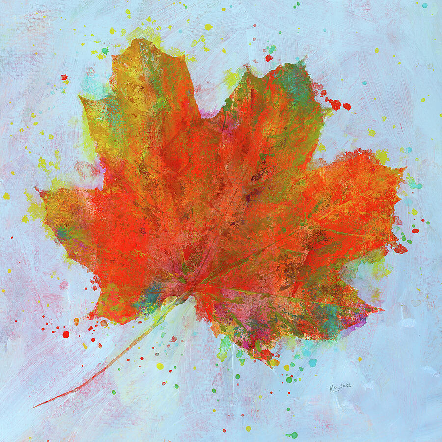 Single maple leaf in fall Painting by Karen Kaspar