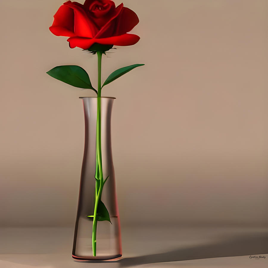Single Red Rose In a Vase Digital Art by Cindys Creative Corner