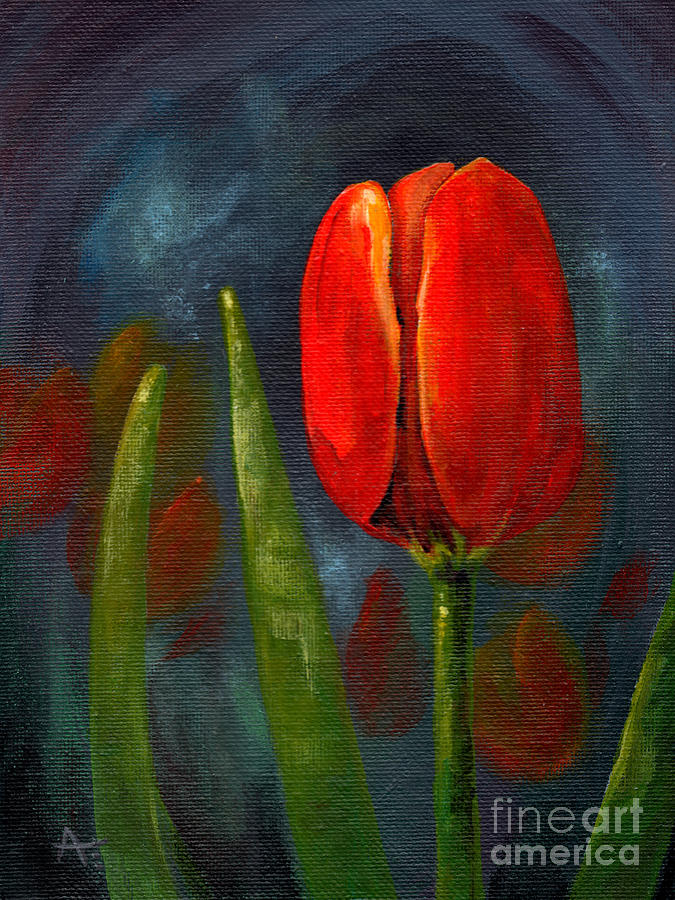 Single Red - Tulip Painting Painting by Annie Troe