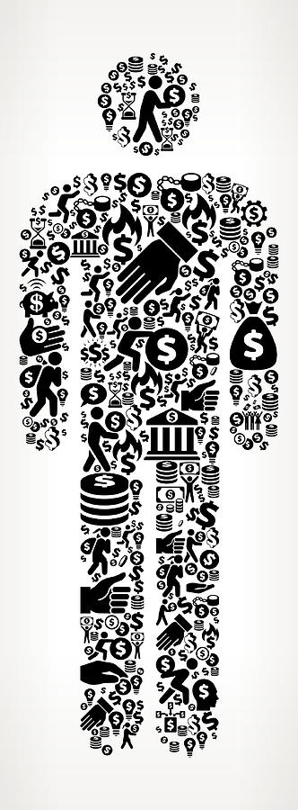 Single Sticke Figure Money and Finance Black and White Icon Background Drawing by Bubaone