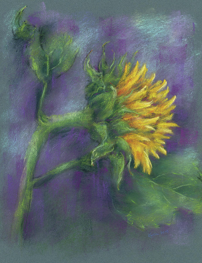 Single sunflower painting Painting by Karen Kaspar