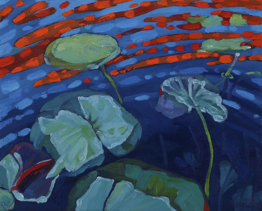 Singleton Autumn Reflections Lily Pads Painting by Phil Chadwick