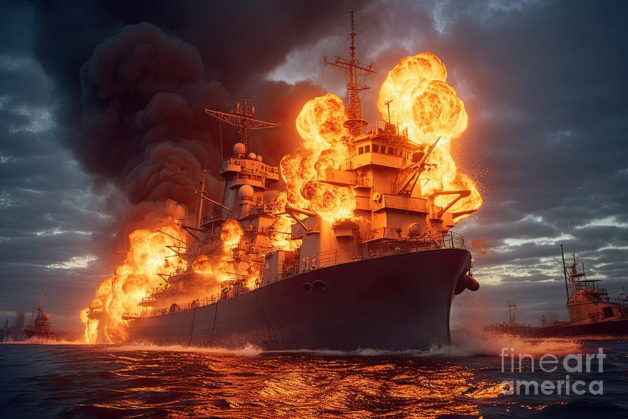 sinking of Moskva warship in Ukraine war Digital Art by Benny Marty