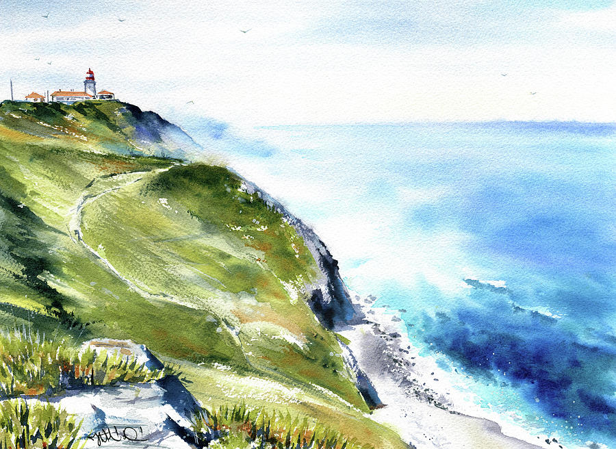 Sintra Cabo Da Roca Lighthouse Portugal Painting by Dora Hathazi Mendes