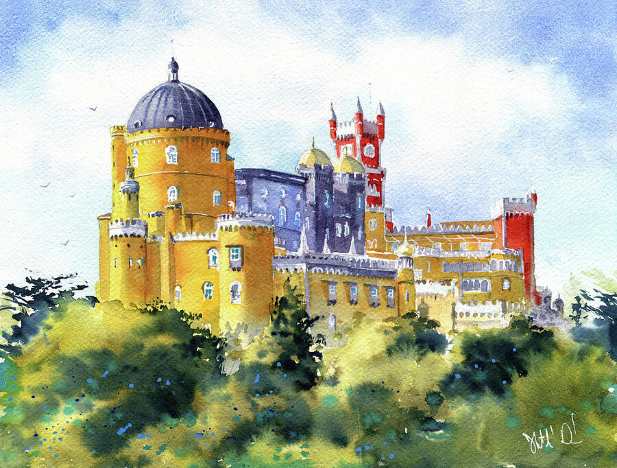 Sintra Portugal Pena Palace Painting Painting by Dora Hathazi Mendes Sintra Portugal Pena Palace Painting Painting by Dora Hathazi Mendes
