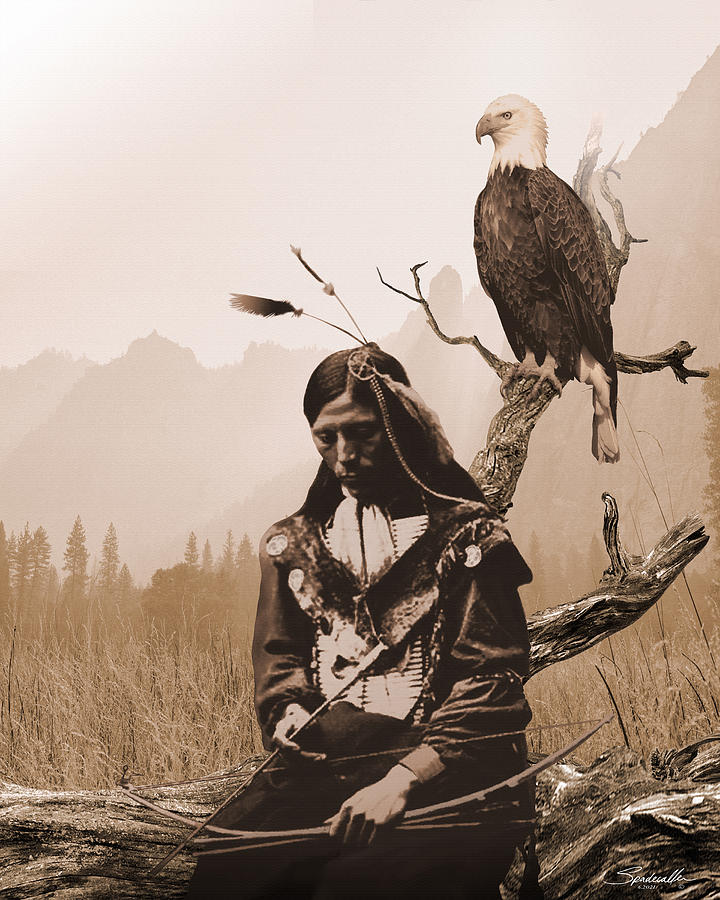 Sioux Brave and Eagle Digital Art by M Spadecaller
