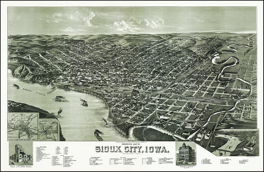 Iowa Map Photograph - Sioux City Iowa Vintage Map Birds Eye View 1888 by Carol Japp