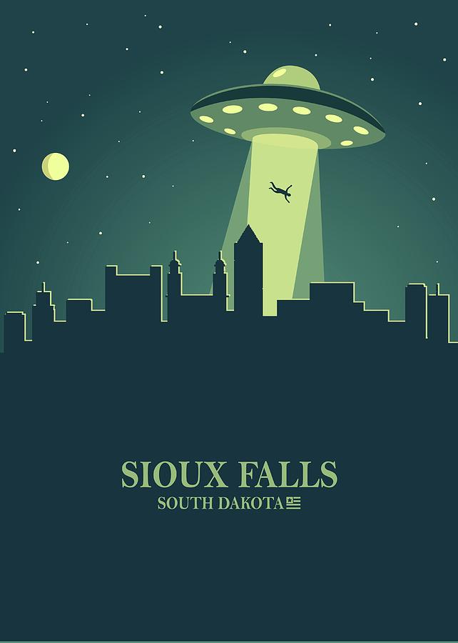 Sioux Falls City Skyline Ufo Night Digital Art