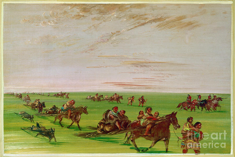 Sioux Moving Camp Painting by George Catlin