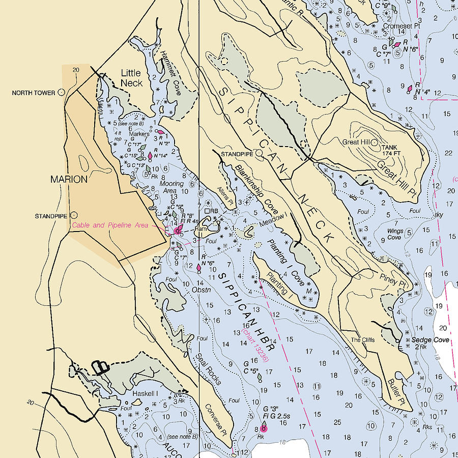 Sippican Harbor Marion Ma Chart 13230_1, Noaa Chart 13230 Digital Art