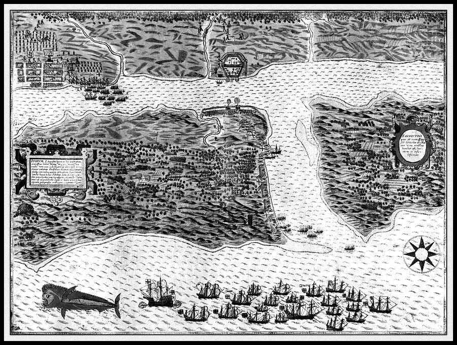 Sir Francis Drakes West Indian Voyage Vintage Historical Map 1589 Black ...