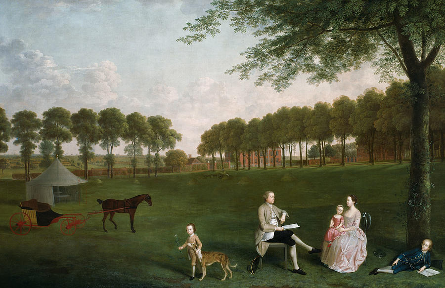 Sir John Shaw and His Family in the Park at Eltham Lodge, Kent Painting by Arthur Devis