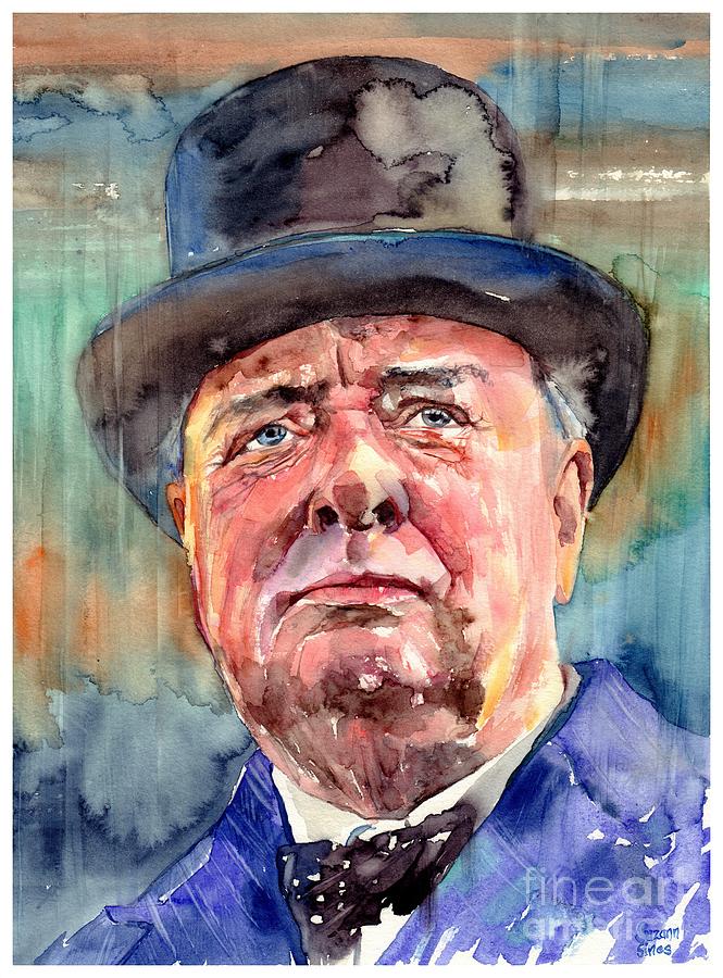 Winston Churchill Painting - Sir Winston Churchill Watercolor by Suzann Sines