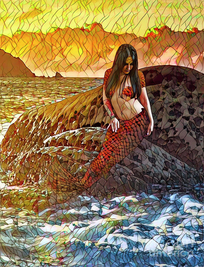 Sirens Solitude Stained Glass Digital Art by Recreating Creation
