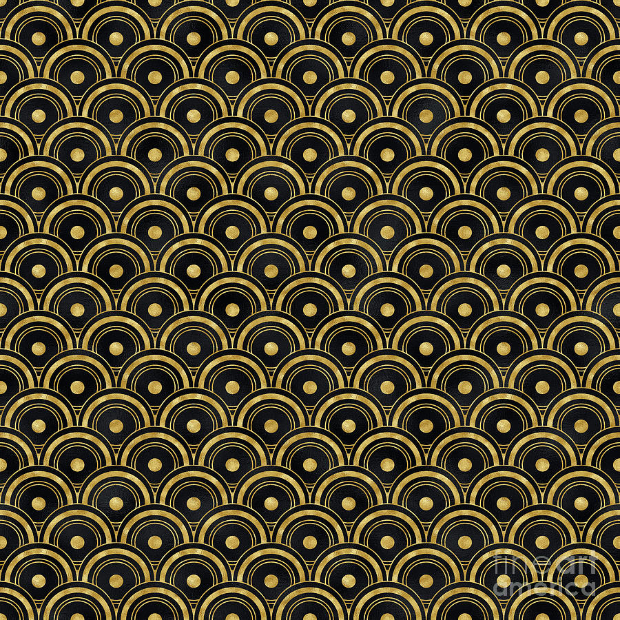 Sisika - Gold Black Art Deco Seamless Pattern Digital Art by Sambel Pedes